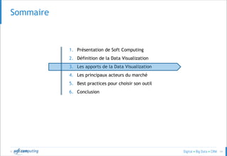 © 14
SOMMAIRESommaire
1. Présentation de Soft Computing
2. Définition de la Data Visualization
3. Les apports de la Data Visualization
4. Les principaux acteurs du marché
5. Best practices pour choisir son outil
6. Conclusion
 