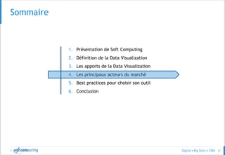 © 20
SOMMAIRESommaire
1. Présentation de Soft Computing
2. Définition de la Data Visualization
3. Les apports de la Data Visualization
4. Les principaux acteurs du marché
5. Best practices pour choisir son outil
6. Conclusion
 