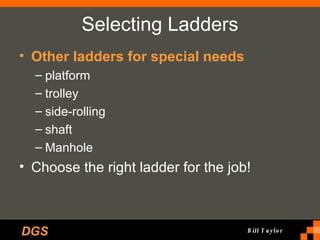 Selecting Ladders Other ladders for special needs platform trolley side-rolling shaft Manhole Choose the right ladder for the job! 