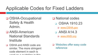 Uniformat Code Ladders Rooftop Ladders OSHA 1910.23 and ANSI A14.3 2018 | PPTX