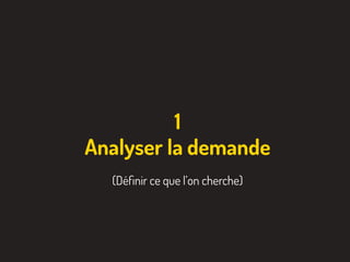 1
Analyser la demande
(Déﬁnir ce que l’on cherche)
 