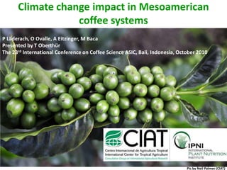 Climate change impact in Mesoamerican coffee systems P Läderach, O Ovalle, A Eitzinger, M Baca Presented by T Oberthür The 23rd International Conference on Coffee Science ASIC, Bali, Indonesia, October 2010  