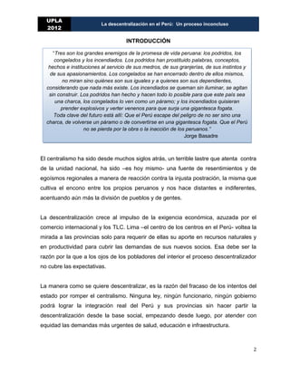 LA DESCENTRALIZACION EN EL PERÚ Un proceso inconcluso. | PDF