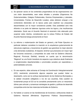 LA DESCENTRALIZACION EN EL PERÚ Un proceso inconcluso. | PDF