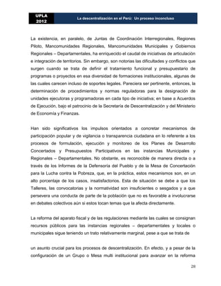 LA DESCENTRALIZACION EN EL PERÚ Un proceso inconcluso. | PDF