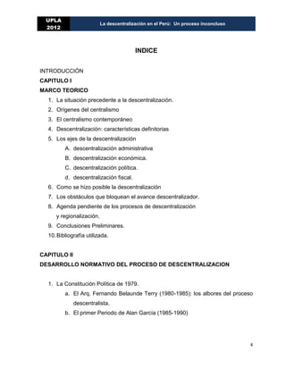 LA DESCENTRALIZACION EN EL PERÚ Un proceso inconcluso. | PDF