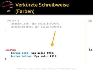 Verkürzte Schreibweise (Farben).button {    border-left: 6px solid #999999;    border-bottom: 2px solid #999999;}8882.button {    border-left: 6px solid #999;    border-bottom: 2px solid #999;}