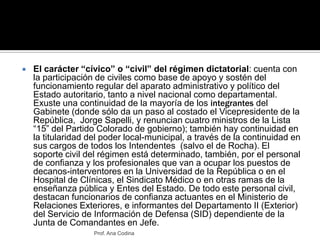 El carácter “cívico” o “civil” del régimen dictatorial: cuenta con  la participación de civiles como base de apoyo y sosté...