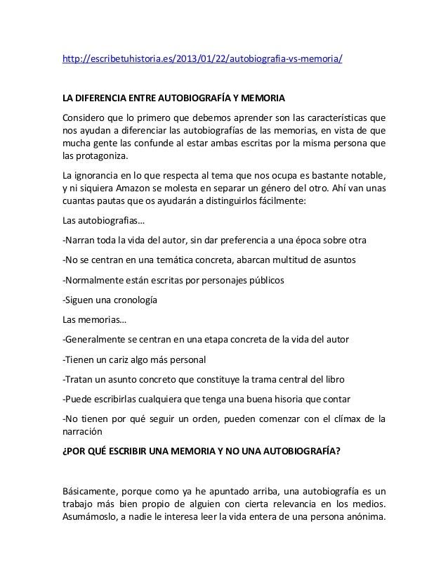 La diferencia entre autobiografia y memoria