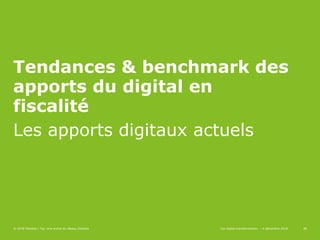 26
Tendances & benchmark des
apports du digital en
fiscalité
© 2018 Deloitte | Taj. Une entité du réseau Deloitte
Les apports digitaux actuels
Tax digital transformation – 4 décembre 2018 26
 