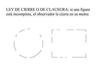LEY DE CIERRE O DE CLAUSURA: si una figura
está incompleta, el observador la cierra en su mente.
 