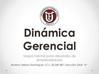 Dinámica
         Gerencial
         Mapa mental para desarrollo de
               emprendedores
Alumno: Nelson Domínguez |C.I.: 20.349.387 |Sección: SAIA “A”
 