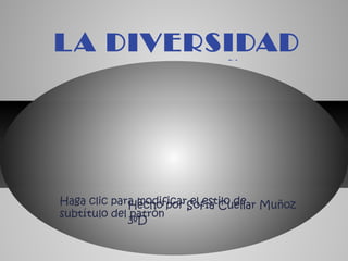 L A DIVERSIDAD
   DE ESPAÑA



Haga clic para modificarSofía Cuellar Muñoz
             Hecho por el estilo de
subtítulo del patrón
             3ºD
 