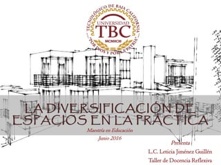 LA DIVERSIFICACIÓN DE
ESPACIOS EN LA PRÁCTICA
Presenta
L.C. Leticia Jiménez Guillén
Taller de Docencia Reflexiva
Maestría en Educación
Junio 2016
 