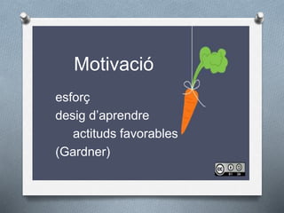esforç
desig d’aprendre
actituds favorables
(Gardner)
Motivació
 