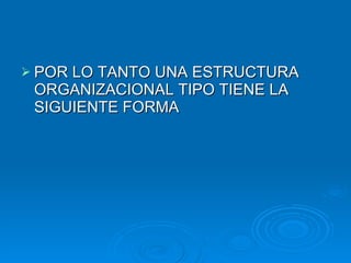 POR LO TANTO UNA ESTRUCTURA ORGANIZACIONAL TIPO TIENE LA SIGUIENTE FORMA 