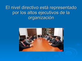 El nivel directivo está representado por los altos ejecutivos de la organización 