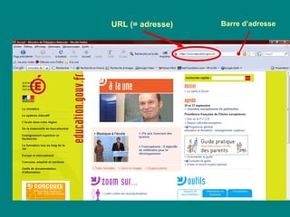 URL (= adresse) Barre d’adresse
 