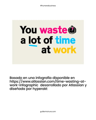 Basado en una infografía disponible en
https://www.atlassian.com/time-wasting-at-
work-infographic desarrollado por Atlassian y
diseñada por hyperakt
guillermoirure.com
#humanebusiness
 