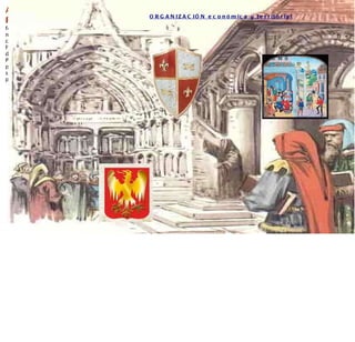 BAJA EDAD MEDIA C OMERCIO EN LA BAJA EDAD MEDIA : En las ciudades creció espectacularmente, había mercados semanales y ferias donde se intercambiaban productos . C OMERCIO DE LARGA DISTANCIA : Se establecía por mar especialmente por la zona del Mediterráneo, donde surgieron rutas comerciales con Venecia, Génova, Oriente próximo. Se intercambiaban tejidos, armas, herramientas, sedas, perfumes, especias etc. ALTA EDAD MEDIA F EUDOS : Territorios cedidos por el rey a un señor feudal, donde protegían a sus vasallos. (castillos o monasterios según fueran nobles o miembros del clero) F EUDALISMO : Relación entre distintos estamentos de la sociedad medieval. P ACTO DE VASALLAJE : Compromiso de protección del señor feudal a sus vasallos. Estos a su vez se comprometían a obedecerle, trabajar para él y defenderle militarmente. ORGANIZACIÓN económica y territorial 