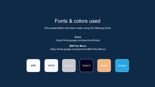 Fonts & colors used
This presentation has been made using the following fonts:
Dosis
(https://fonts.google.com/specimen/Dosis)
IBM Plex Mono
(https://fonts.google.com/specimen/IBM+Plex+Mono)
#05001f
#c9c8d0
#ffffff #f7f7ff #f5b680 #25a8e2
 
