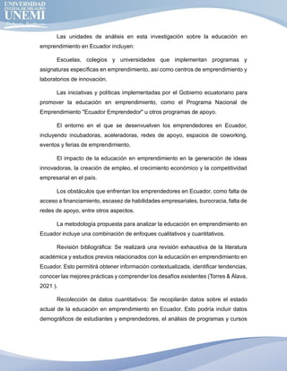 La Educación en emprendimiento en el Ecuador | PDF