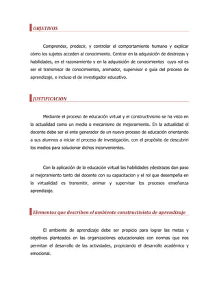 La educación virtual y el constructivismo jose ortizpazmiño fatla | PDF
