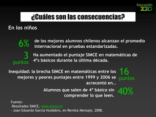  Porque para la ciudadanía –comprensiblemente-, la percepción de problemas más urgentes va por el lado de la delincuencia, el desempleo, el ingreso, la vivienda y la salud. La educación no da votos.