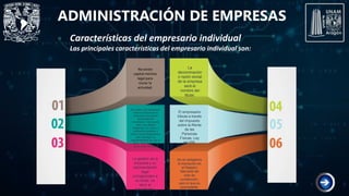 ADMINISTRACIÓN DE EMPRESAS
Características del empresario individual
Las principales características del empresario indivi...