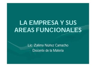 LA EMPRESA Y SUS
AREAS FUNCIONALES

   Lic. Zalima Núñez Camacho
      Docente de la Materia
 