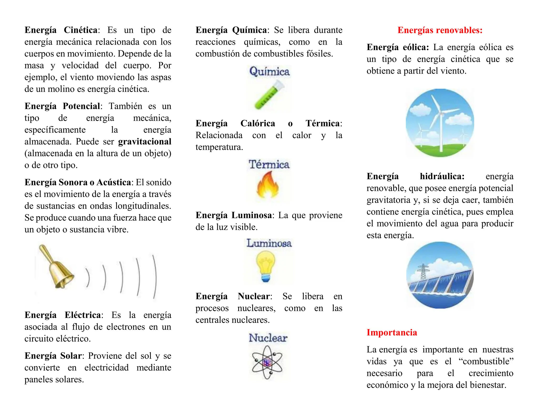 Hoja De Trabajo Sobre Los Tipos De Energía Tipos De Energía: