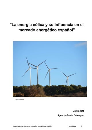 Experto universitario en mercados energéticos - CIRCE junio2015 1
"La energía eólica y su influencia en el
mercado energético español"
Fuente Foto propia
Junio 2015
Ignacio García Belenguer
 