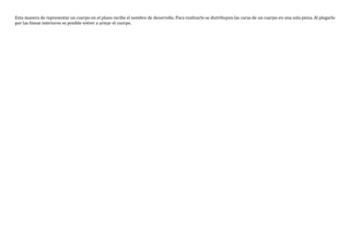 Esta manera de representar un cuerpo en el plano recibe el nombre de desarrollo. Para realizarlo se distribuyen las caras de un cuerpo en una sola pieza. Al plegarlo
por las líneas interiores es posible volver a armar el cuerpo.
 