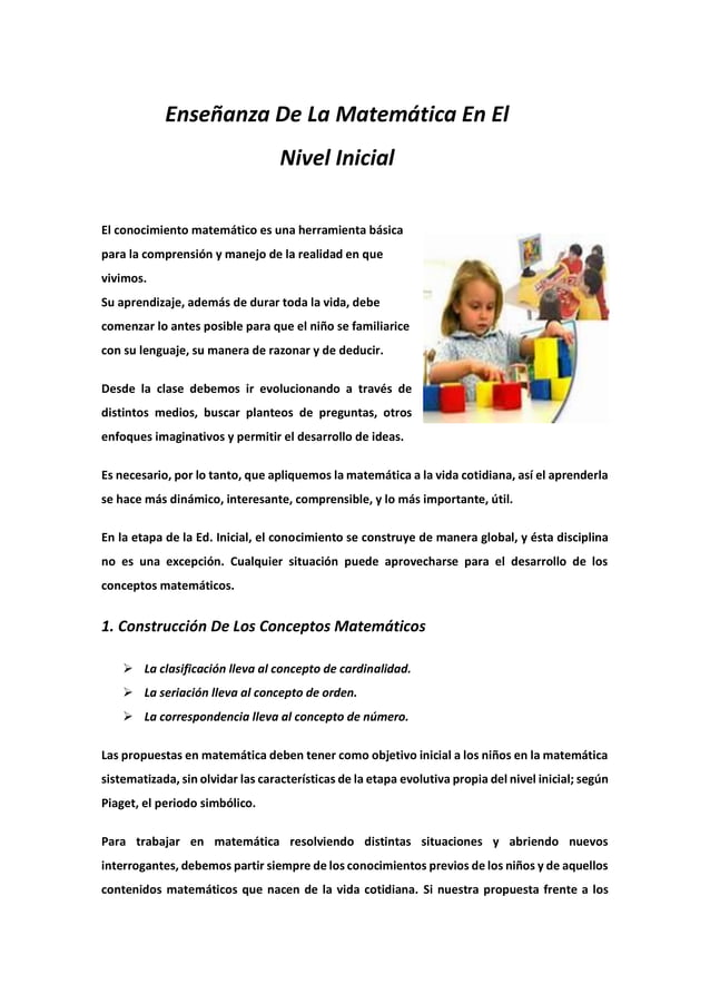 La enseñanza de la matemática en el nivel inicial | PDF