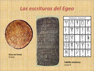 Las escrituras del Egeo




Disco de Festos
(Creta)

                              Tablilla micénica
                              Lineal B
 