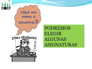 E.OE.P. GENERAL DE COSLADA
¿Qué nos
vamos a
encontrar?
PODREMOS
ELEGIR
ALGUNAS
ASIGNATURAS
 