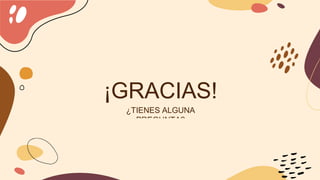 CRÉDITOS: Esta plantilla de presentación fue
creada por Slidesgo, que incluye iconos de
Flaticon, infografías e imágenes de Freepik
¡GRACIAS!
¿TIENES ALGUNA
PREGUNTA?
Por favor, conserva esta diapositiva para atribuirnos
 