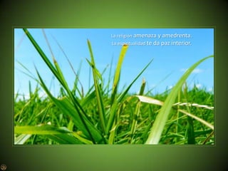   La religión amenaza y amedrenta.   La espiritualidad te da paz interior.