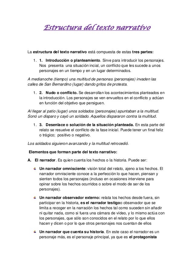 La Estructura Del Texto Narrativo Está Compuesta De Estas Tres Partes