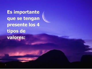 Es importante que se tengan presente los 4 tipos de valores: 