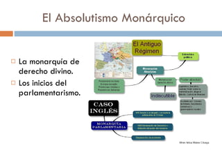 El Absolutismo Monárquico La monarquía de derecho divino. Los inicios del parlamentarismo. 