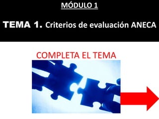 MÓDULO 1

TEMA 1. Criterios de evaluación ANECA


        COMPLETA EL TEMA
 