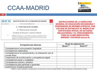 CCAA-MADRID
29
INSTRUCCIONES DE LA DIRECCIÓN
GENERAL DE EDUCACIÓN SECUNDARIA Y
ENSEÑANZAS DE RÉGIMEN ESPECIAL POR
LAS QUE ...