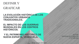 LA EVOLUCIÓN HISTÓRICA DE LOS
CONJUNTOS URBANOS
TRADICIONALES.
EL IMPACTO DE LAS GUERRAS
MUNDIALES EN LOS CENTROS
HISTÓRICOS.
Y EL PATRIMONIO HISTÓRICO DE
NUEVA ESPARTA, VENEZUELA.
DEFINIR Y
GRAFICAR
18 de octubre del 2023
AUTOR:
ARGENIS SOTOMAYOR
V- 27.568.984
 
