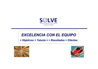 EXCELENCIA CON EL EQUIPO
+ Objetivos + Talante = + Resultados + Clientes
 