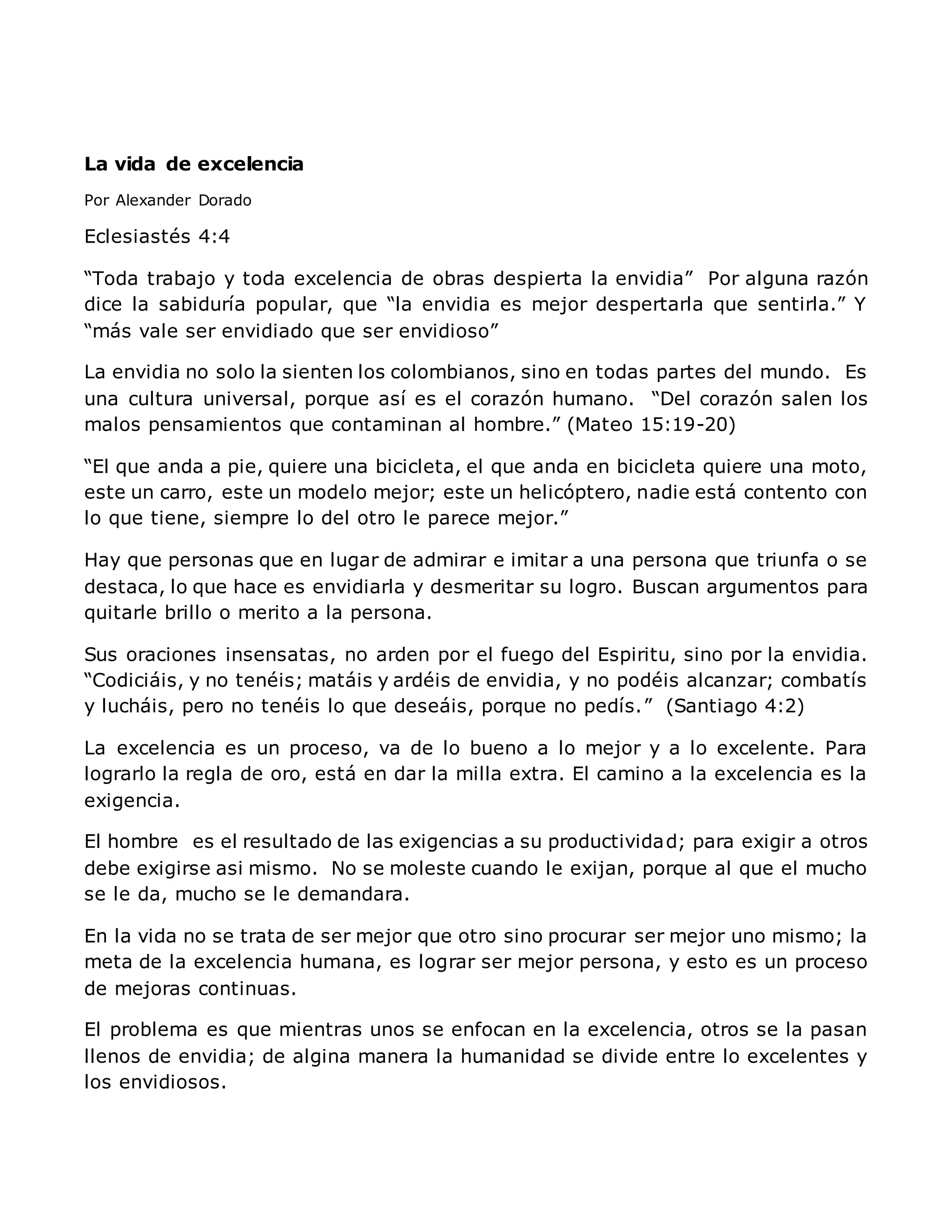 La vida de excelencia | DOCX