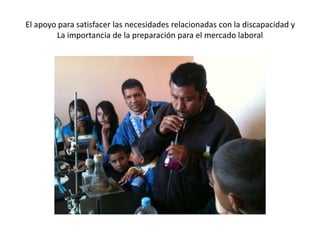 El apoyo para satisfacer las necesidades relacionadas con la discapacidad y
La importancia de la preparación para el mercado laboral