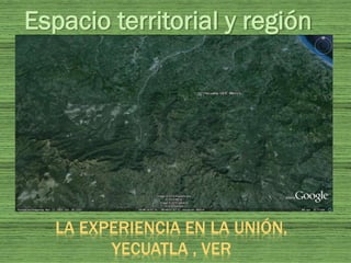 Espacio territorial y región

LA EXPERIENCIA EN LA UNIÓN,
YECUATLA , VER

 