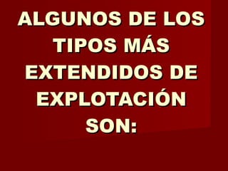 ALGUNOS DE LOS TIPOS MÁS EXTENDIDOS DE EXPLOTACIÓN SON: 