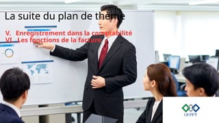 La suite du plan de thème
V. Enregistrement dans la comptabilité
VI. Les fonctions de la facture
 